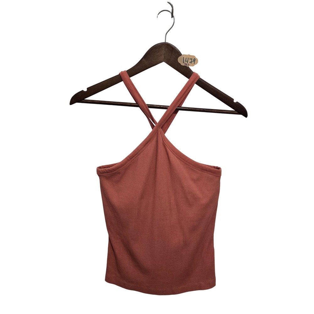 Old Navy Womens Ribbed Halter Top Built-in Bra Rust Orange L Tall 1479-SA3